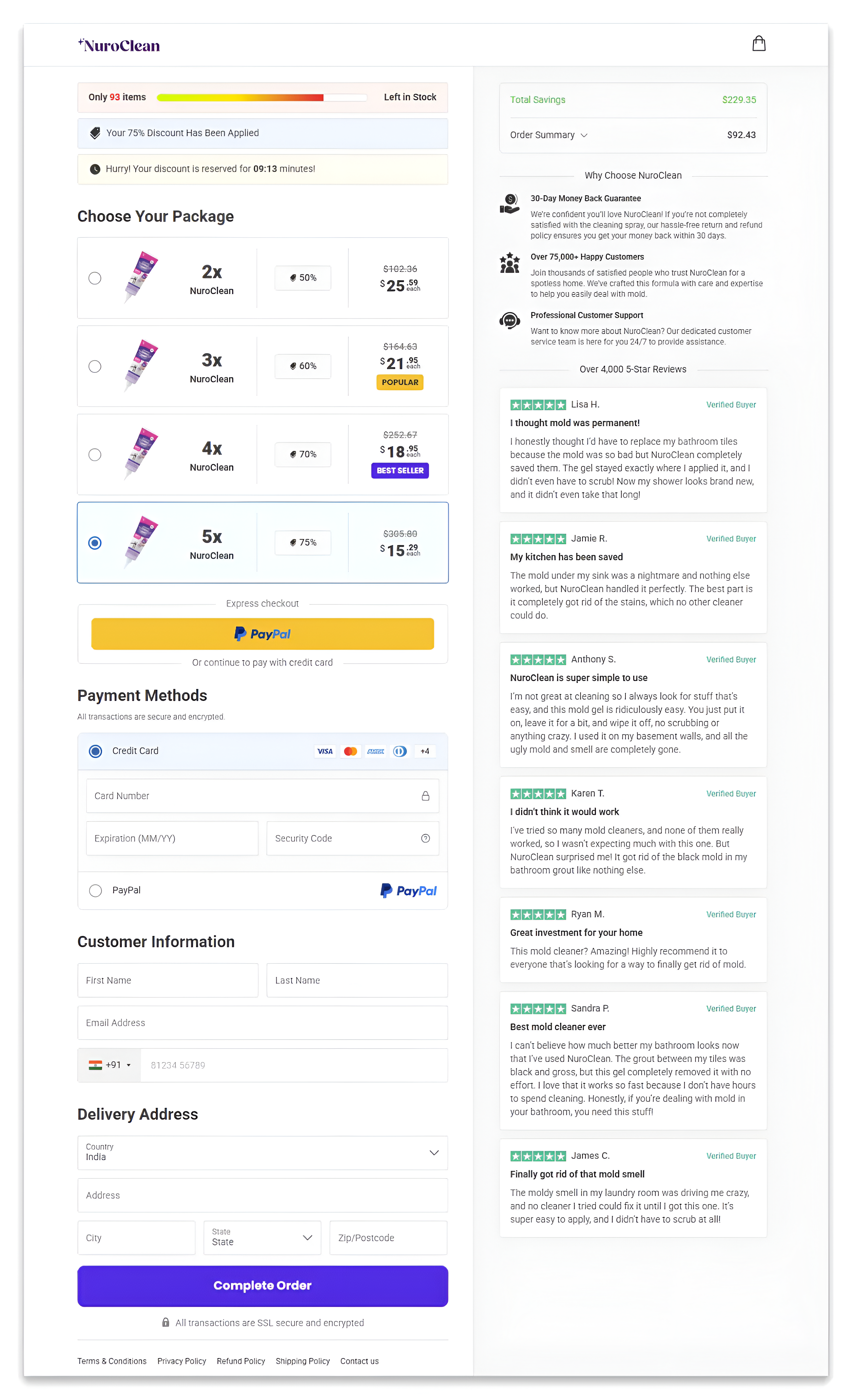 NuroClean checkout page.